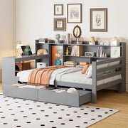 Letto da giorno ULEVR 90x200 cm con scrivania, libreria, 2 cassetti e prese USB, grigio