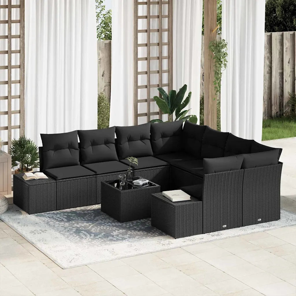 Set Divano da Giardino con cuscino 9 pcs Nero polyrattan 3355672