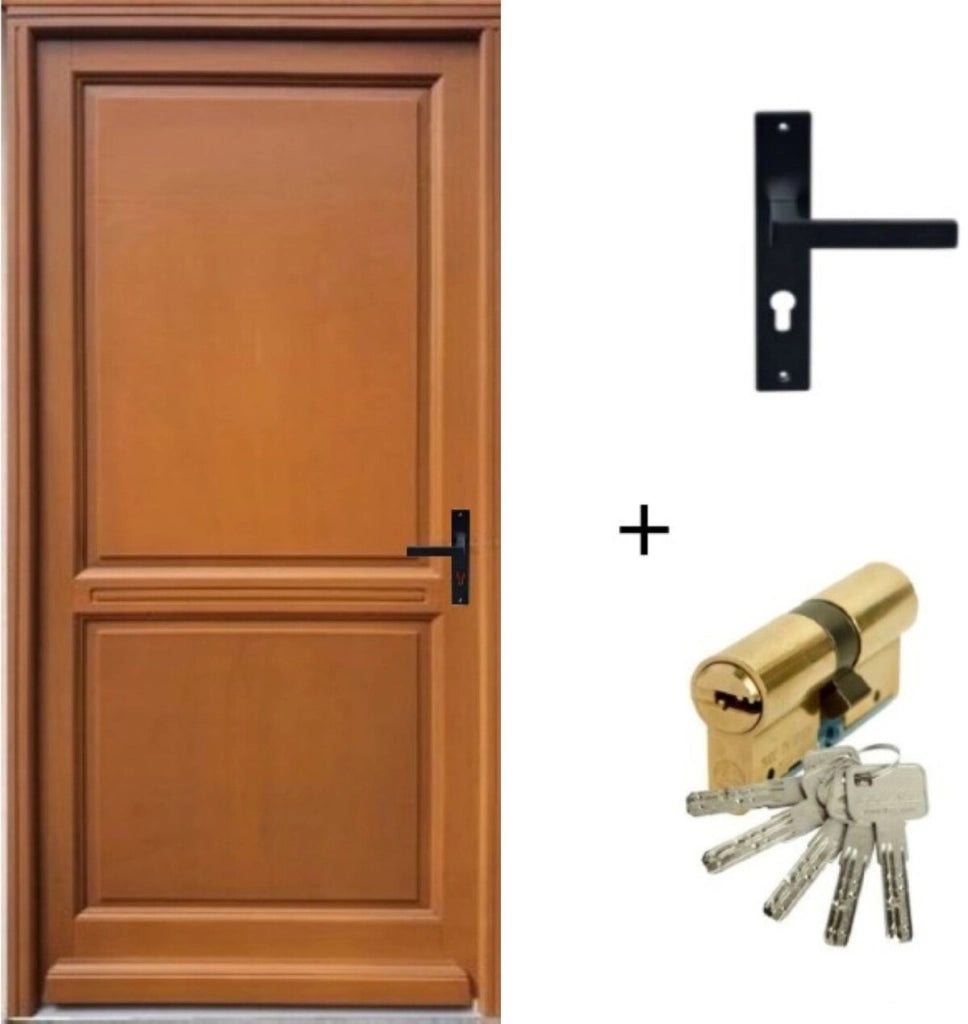 Porta D'ingresso In Legno Massello, Eyden, H.215xl.90 p.sinistra + Maniglia E Botte (ref010723NO) Lato Tavolo senza maniglia
