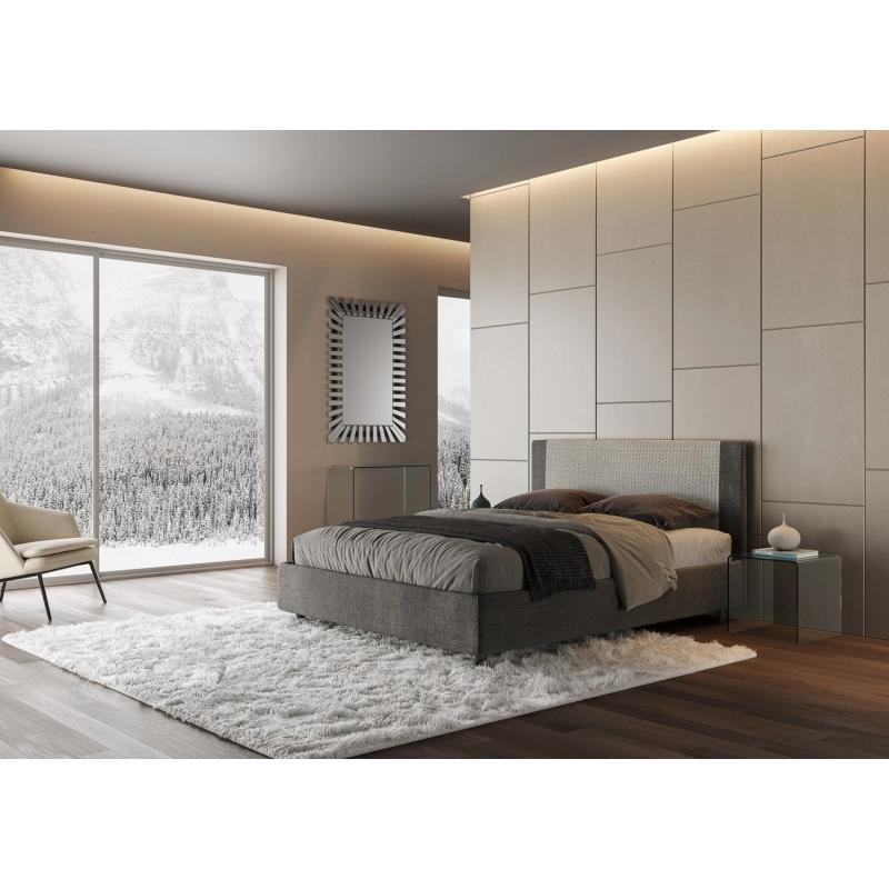 Letto imbottito Matrimoniale 160x200 cm tessuto Labirinto Rosal - Contenitore,Grigio/Grigio