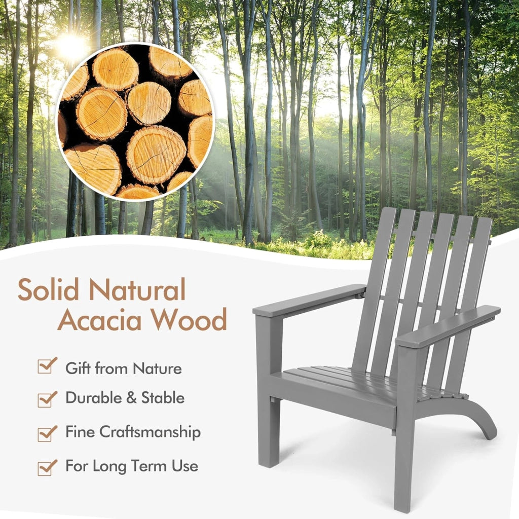 Adirondack - Sedia da giardino in legno di acacia, con schienale e braccioli, ergonomica, da giardino fino a 160 kg, per balcone, giardino, spiaggia (grigio)