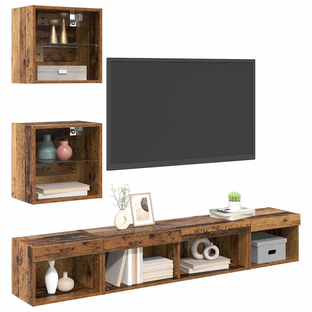 Mobile Porta TV con LED 5 pz-Credenza per TV Legno vecchio 500376