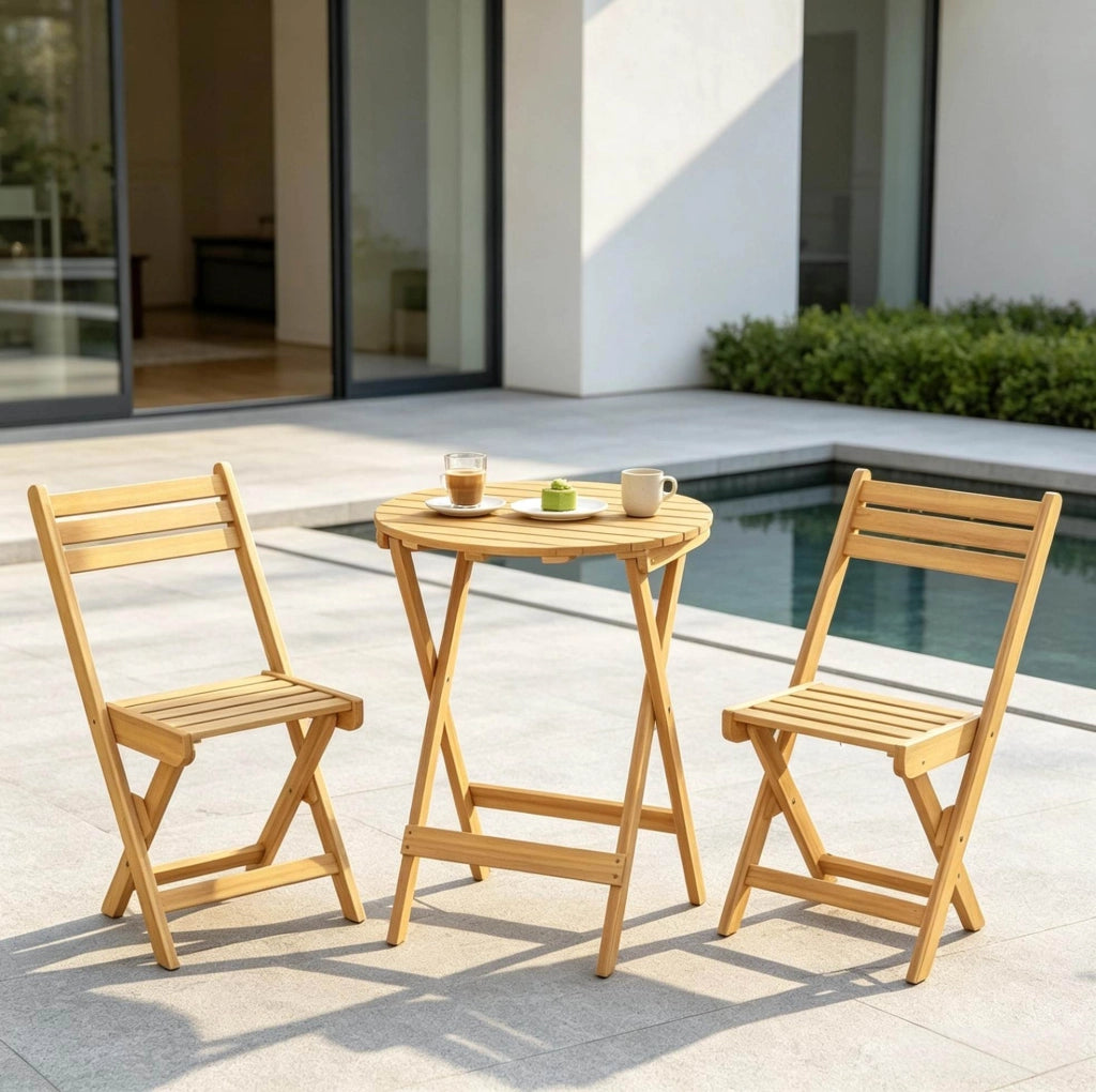 Set da giardino pieghevole in acacia con tavolo e 2 sedie