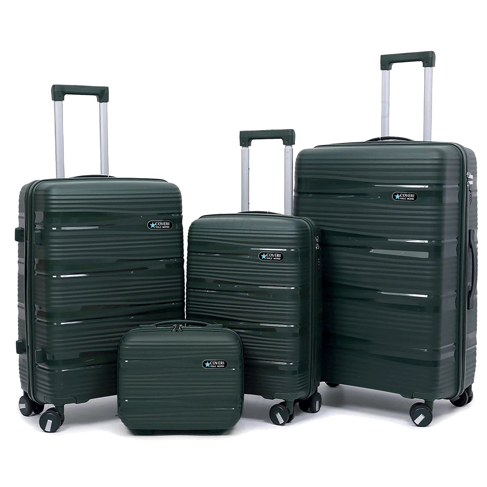 Set 3+1 Valigie Rigide Beauty Case da Viaggio e Maniglia con Ruote Multidirezionali e Telescopica Verde Oliva