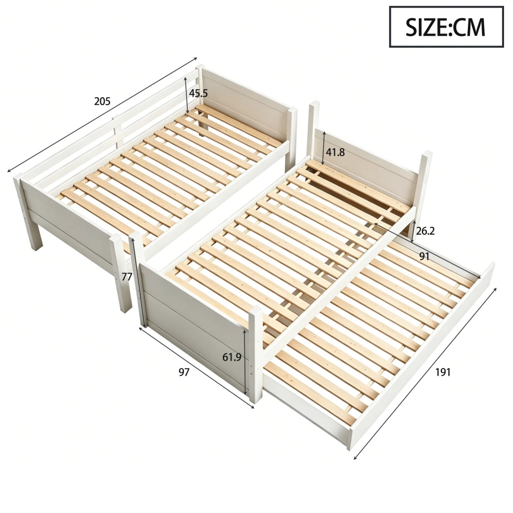 LETTO a castello 90x200 cm in legno bianco con letto estraibile