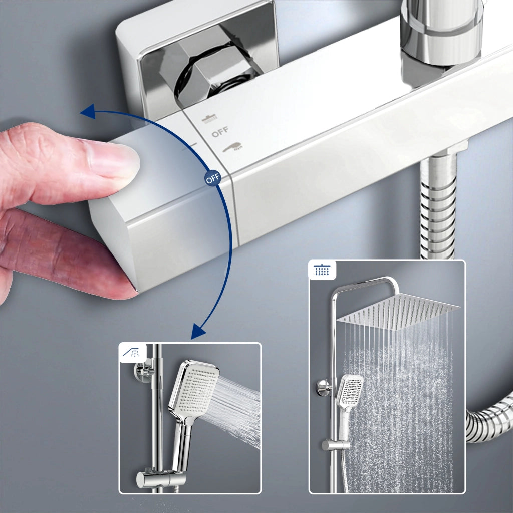 Colonna doccia con miscelatore termostatico, saliscendi doccia tondo regolabile 72-120cm, cromo