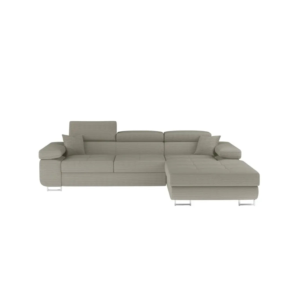 Divano ad angolo trasformabile AMANDA beige scuro in velluto a coste con contenitore
