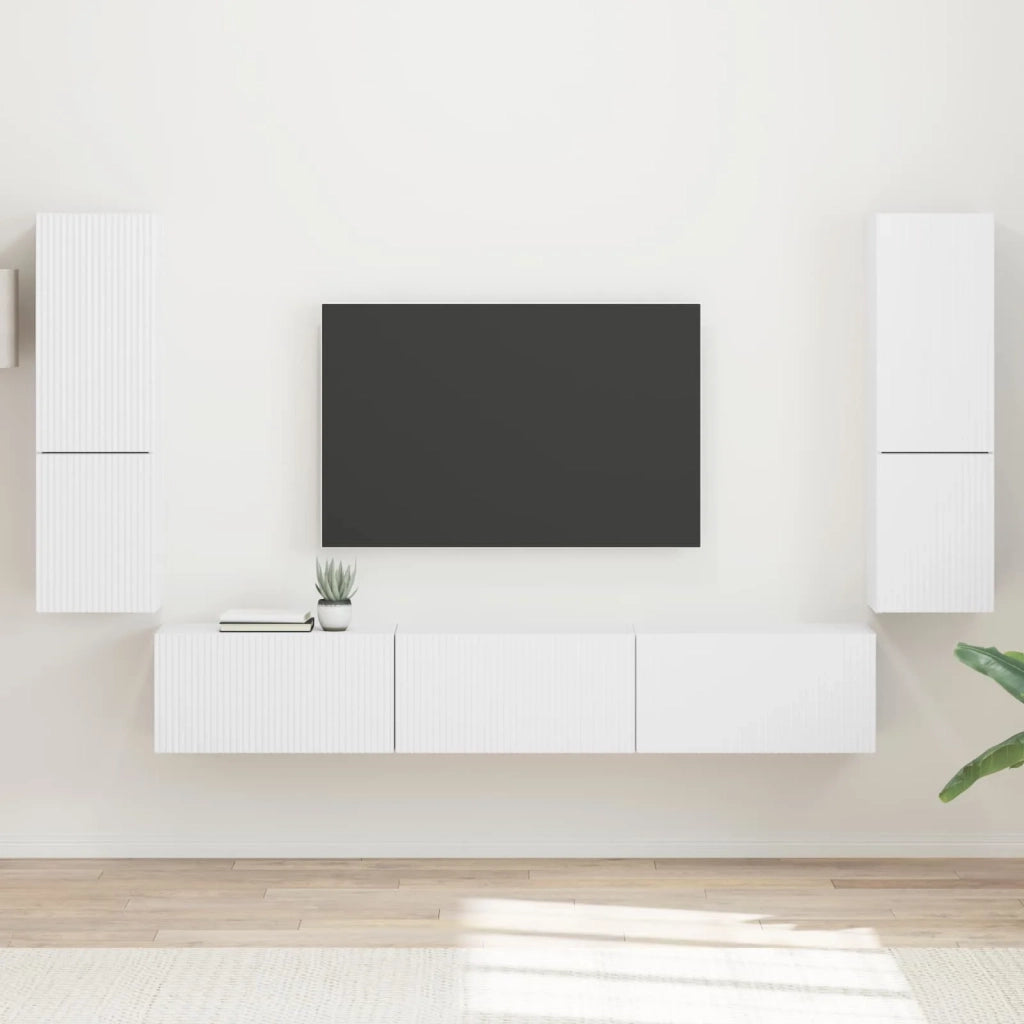 Set mobile TV Montaggio a parete 4 pcs Bianco Legno multistrato