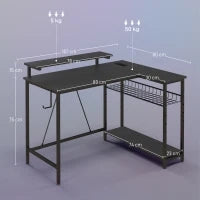 Scrivania Angolare Reversibile con LED, Prese di Corrente e Prese USB, Ripiani e Supporto Monitor, Nero