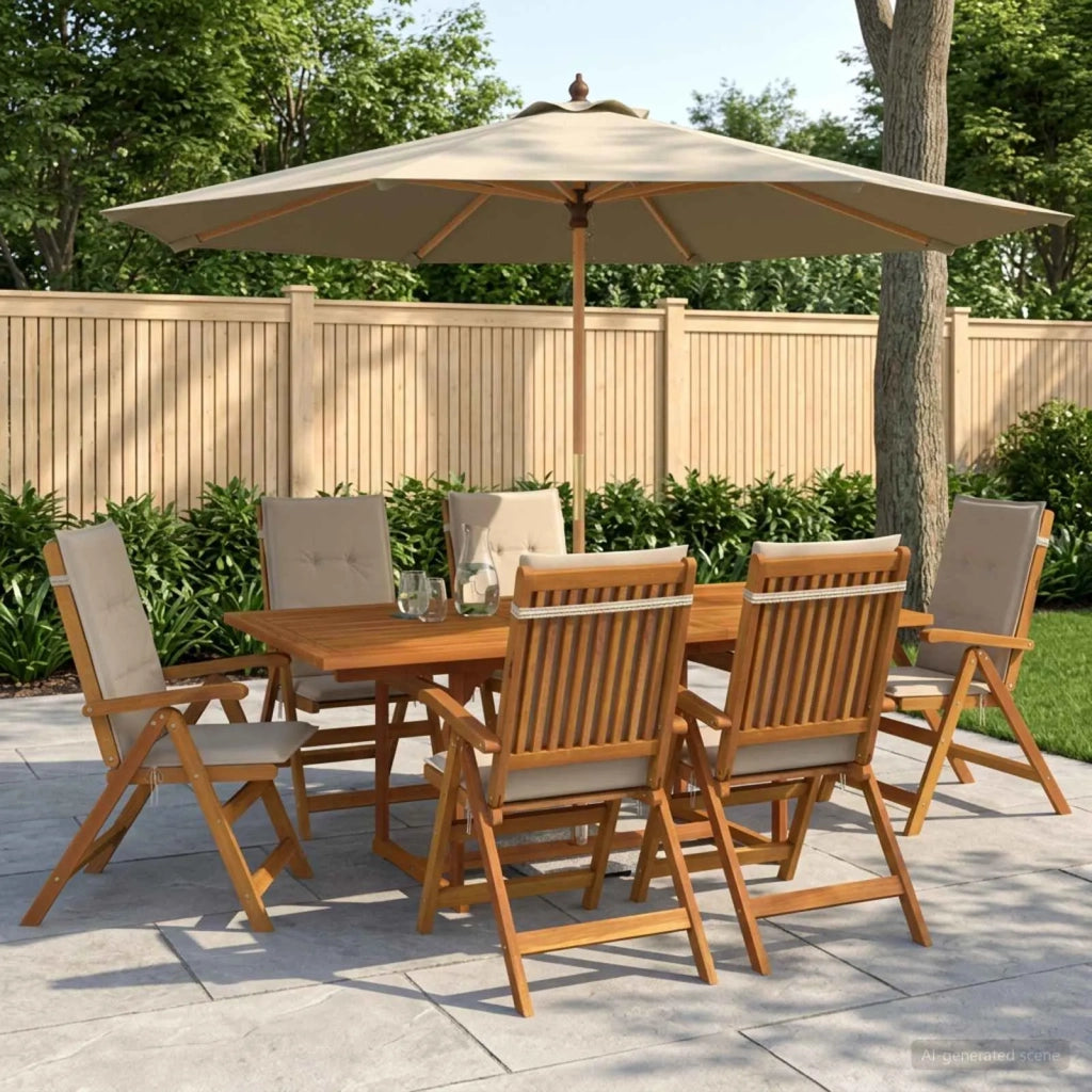 Set da pranzo da esterno con ombrellone 8 pz Bianco Crema 3438538