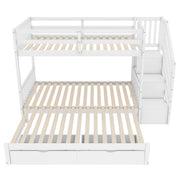 Letto a castello 90×200 cm con letto estraibile; 2 cassetti; scala e vani portaoggetti; senza materasso; bianco
