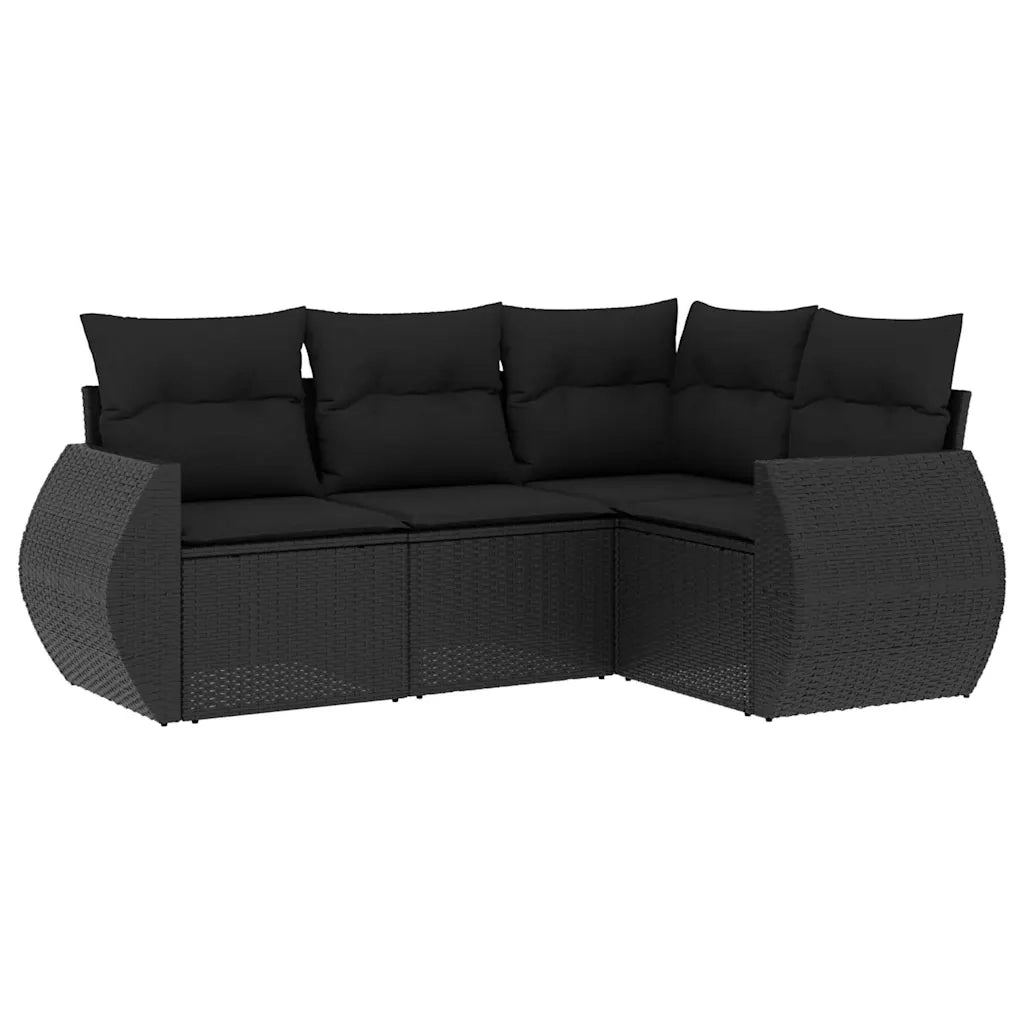Set Divani da Giardino 4 pz con Cuscini Nero in Polyrattan 3253642