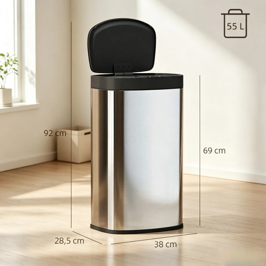 Pattumiera automatica da cucina in acciaio inox da 55 litri con coperchio a chiusura ammortizzata