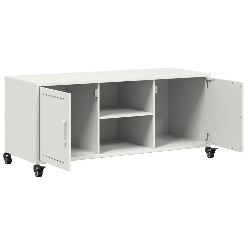 Mobile TV multimediale mensola TV credenza TV per sala da pranzo soggiorno camera da letto 100,5 x 39 x 43,5 cm acciaio bianco 02_0025537