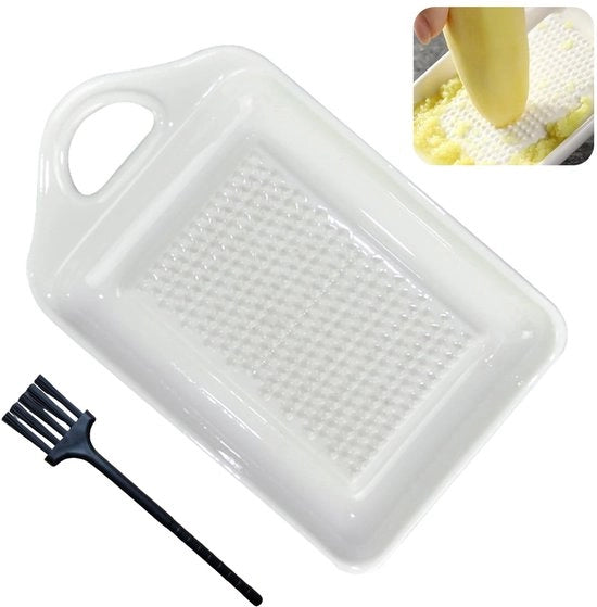 Raspante ceramica, raspante grembiule ceramica, raspante aglio bianco, raspante quadrata grembiule, raspante frutta con spazzola per cucina familiare mela zenzero arancia sapere tritare-11 x 6,8 cm