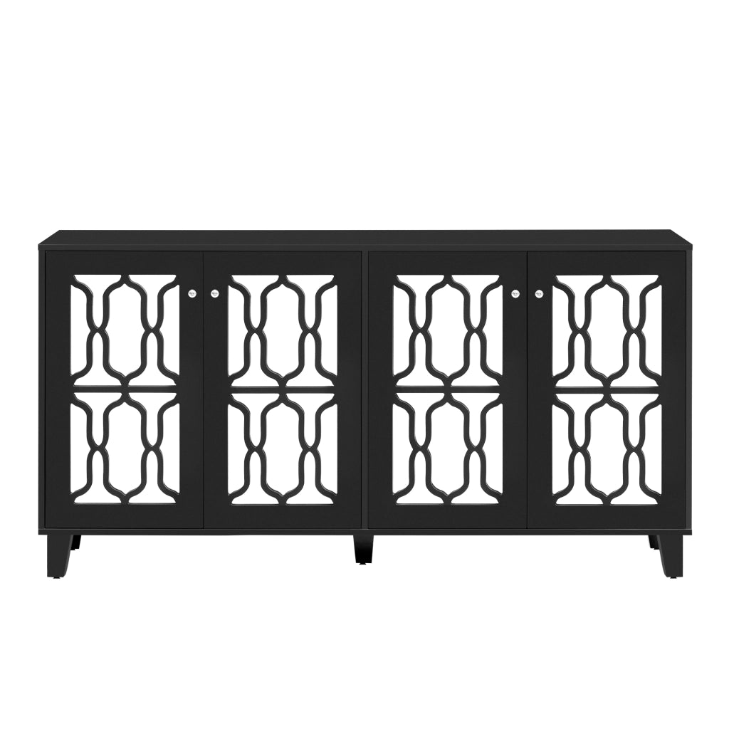 Madia nera a 4 ante con ripiani interni mobili e maniglie in vetro; 160 x 40 x 84 cm