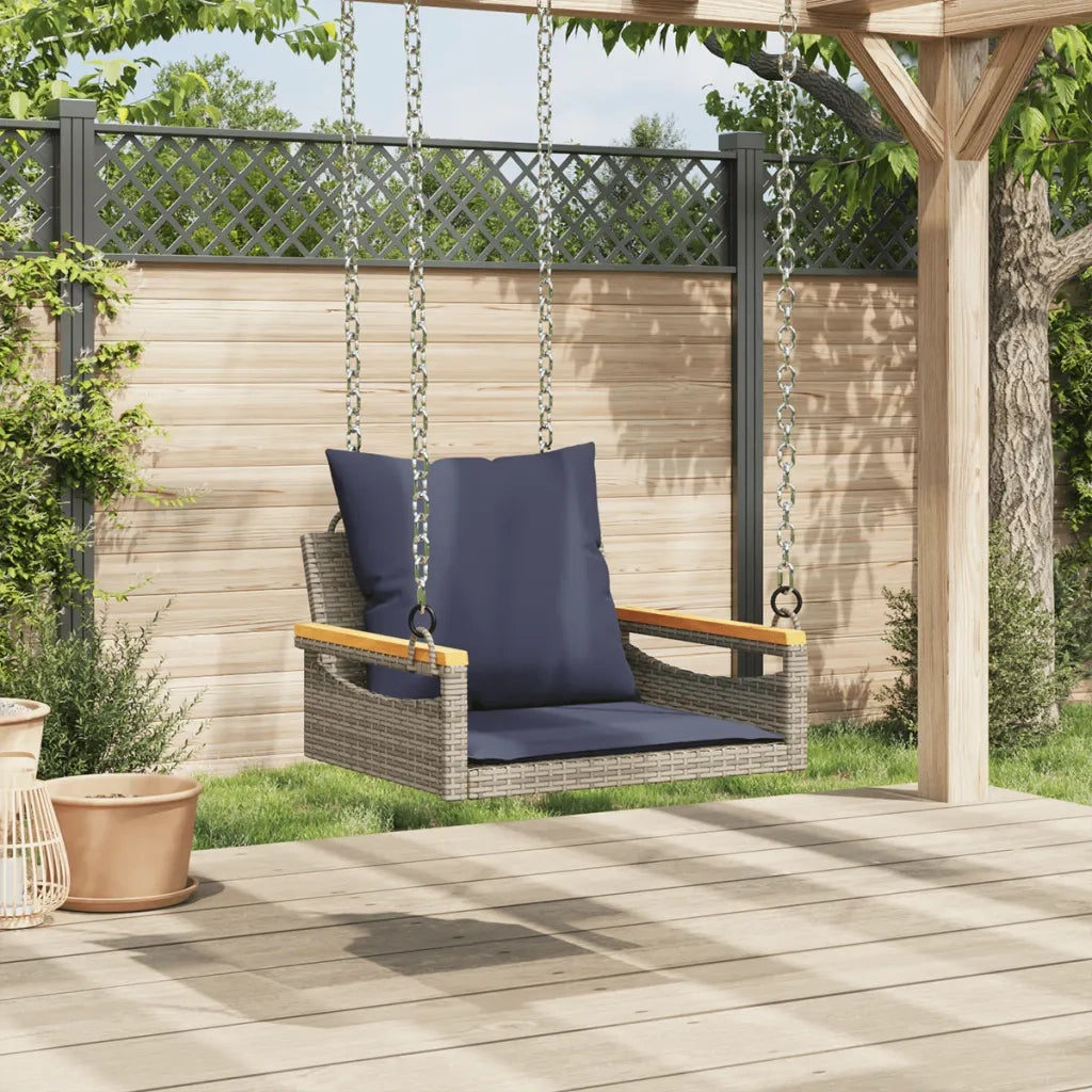 Panchina Dondolo con Cuscini Grigia 63x62x40 cm in Polyrattan 368168