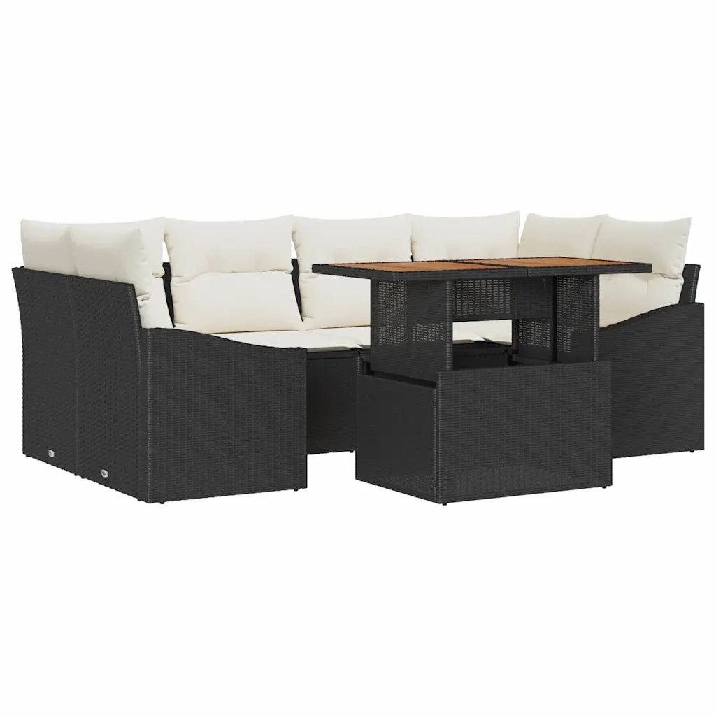 Set Divano da Giardino con archiviazione 7 pcs Nero Poly Rattan