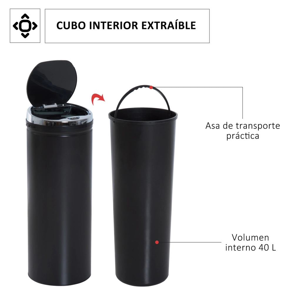 Cestino Elettrico 50 Litri ¨C Zephmum ¨C Nero Acciaio Inossidabile