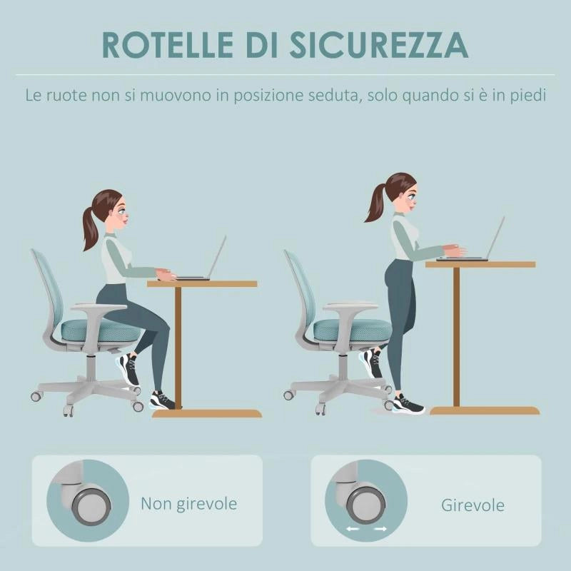 SEDIA DA UFFICIO ERGONOMICA AD ALTEZZA REGOLABILE CON SCHIENALE TRASPIRANTE, 55X48X82.5-94.5 CM, VERDE CHIARO