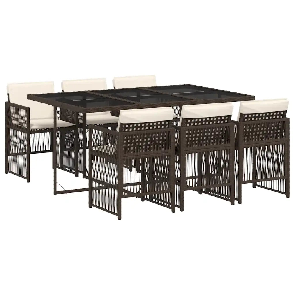 Set da Pranzo da Giardino 7pz con Cuscini in Polyrattan Marrone 3210909