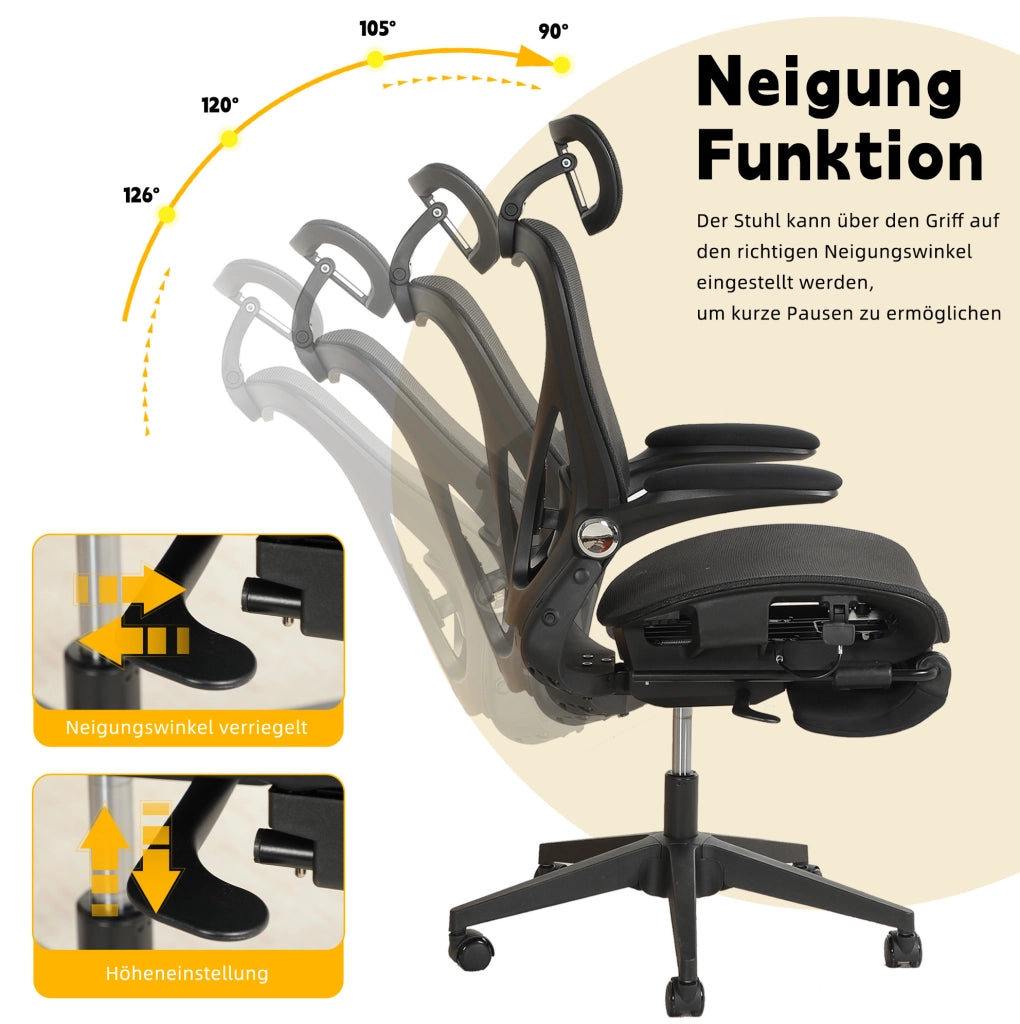 SEDIA da ufficio ergonomica pieghevole con supporto lombare e rete nera
