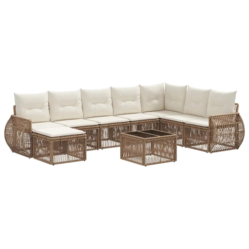 Set Divano da Giardino 9 pcs Beige e Bianco Crema polyrattan