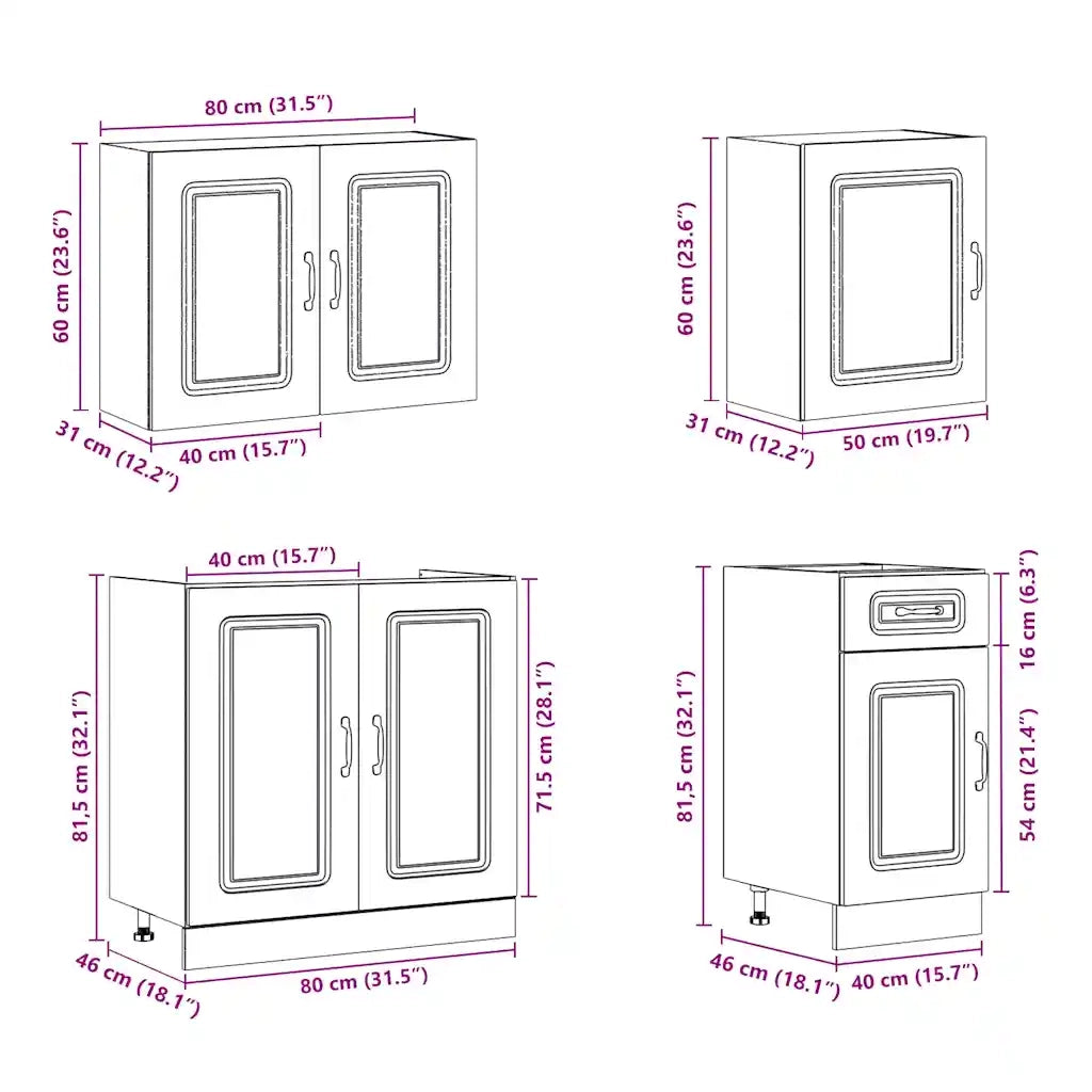 vidaXL Set Mobili da Cucina 7 pz Kalmar Grigio Cemento in Truciolato