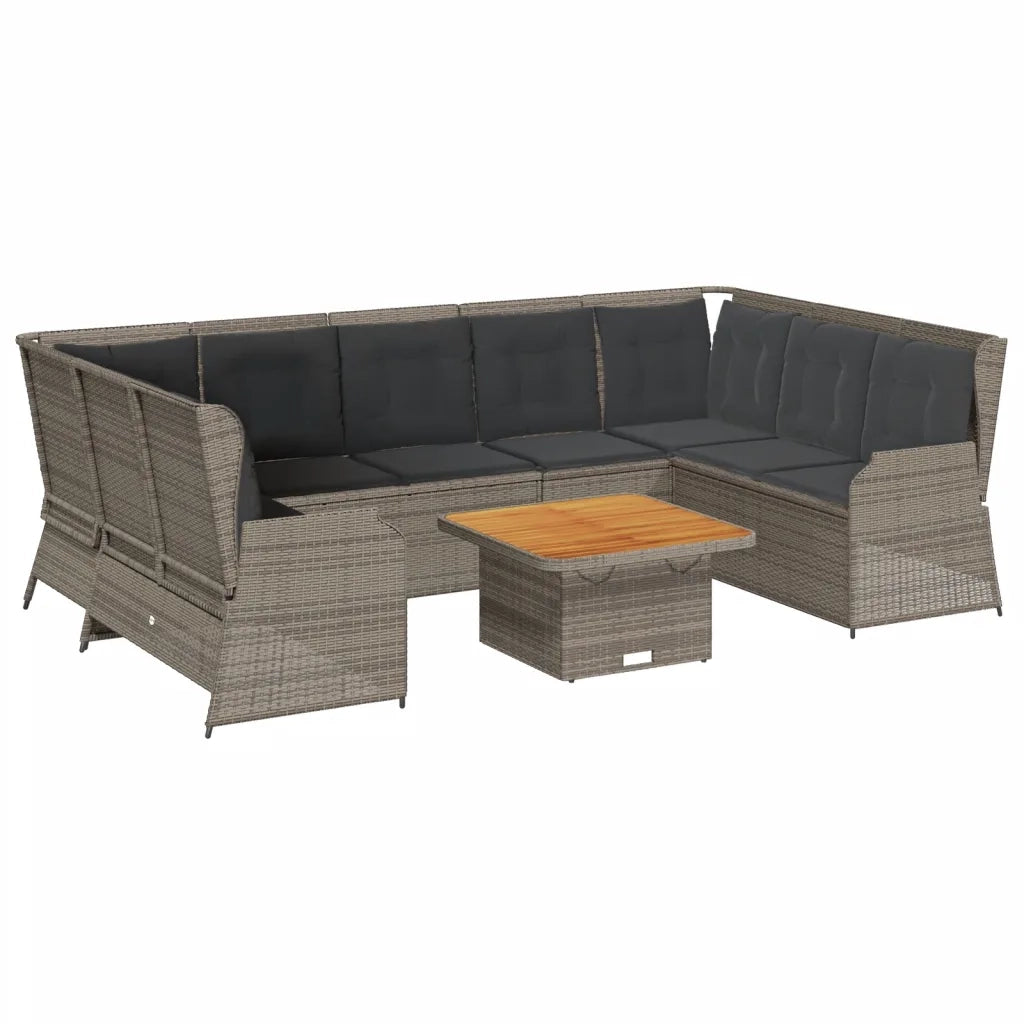 Set Divani da Giardino 7 pz con Cuscini in Polyrattan Grigio