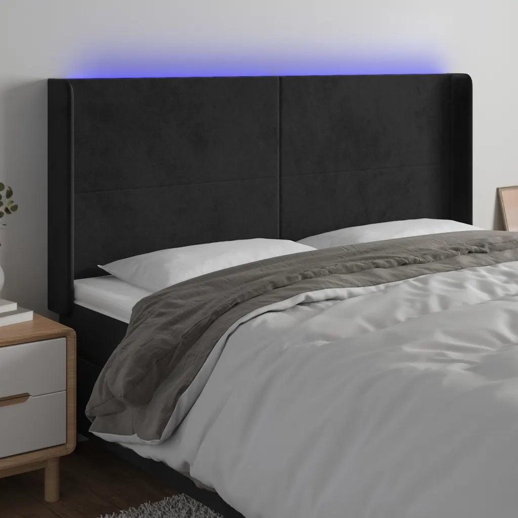 Testiera | Testata a LED Nera 203x16x118/128 cm in Velluto