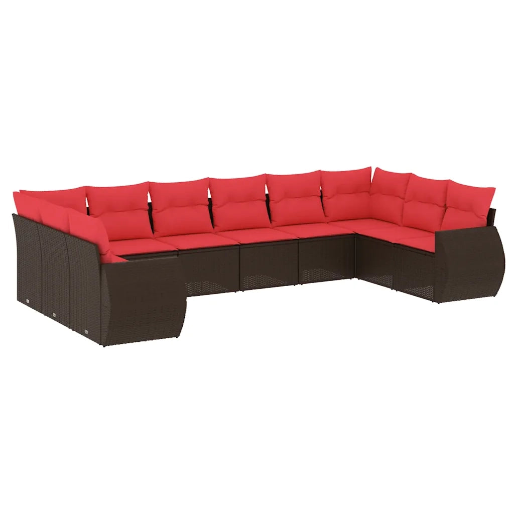 Set Divani da Giardino 10 pz con Cuscini Marrone in Polyrattan 3221873