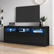 Mobile TV ULEVR 160x35x60 cm nero con LED Bluetooth, 2 ante, 2 cassetti e 3 vani aperti