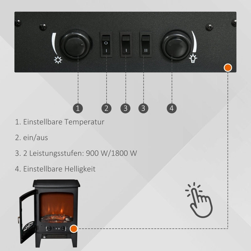 Termocamino elettrico LED 1800 W da pavimento; 2 livelli; nero; 39x26x54;8 cm