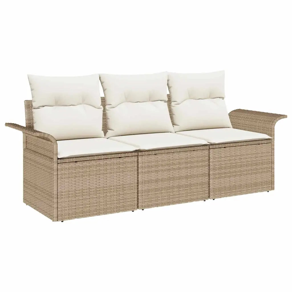 Set Divano da Giardino con cuscino 3 pz | Set Salotto da Giardino Beige Poly Rattan