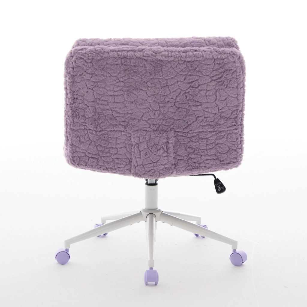 Chaise de bureau girevole con altezza regolabile e inclinazione, seduta ampia in pelliccia sintetica viola
