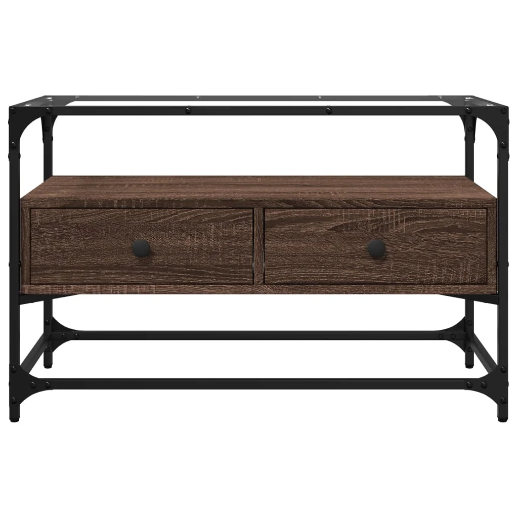 Mobile TV multimediale mensola per TV credenza per TV sala da pranzo soggiorno camera da letto con piano in vetro legno di rovere ingegnerizzato marrone 02_0026416