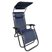 Trade Shop - Sedia Sdraio Con Parasole In Textilene Reclinabile Pieghevole Con Poggiatesta 483015 - Blu