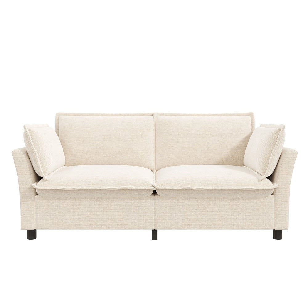 Divano 2 posti ¨C Minimal ¨C beige tessuto imbottito con braccioli cuscini
