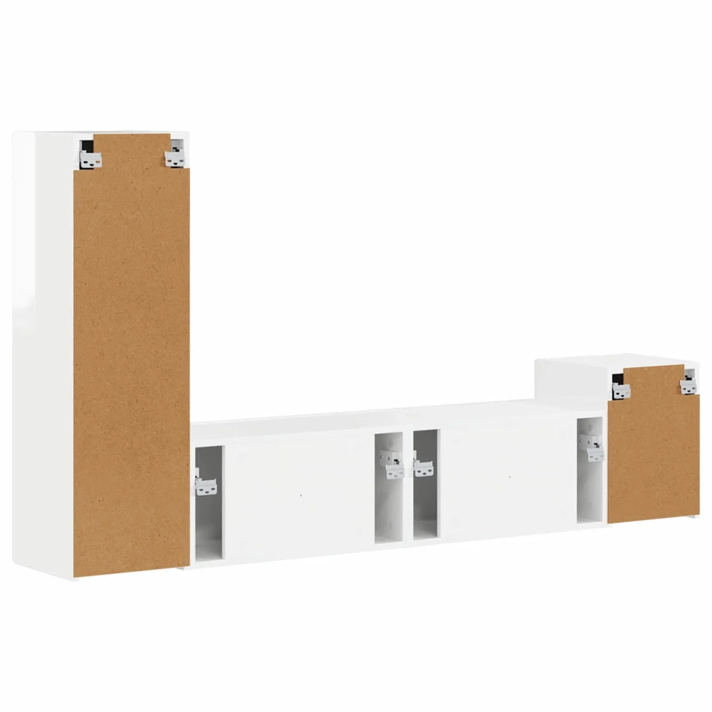 Set mobile TV 4 pcs Bianco Lucido Legno multistrato 3409001