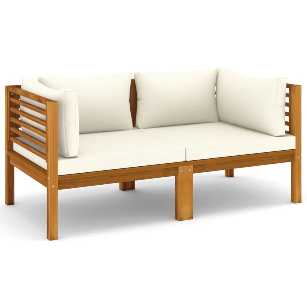 Divano da giardino a 2 posti con cuscino color crema legno massello di acacia 02_0013221