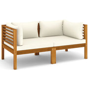 Divano da giardino a 2 posti con cuscino color crema legno massello di acacia 02_0013221