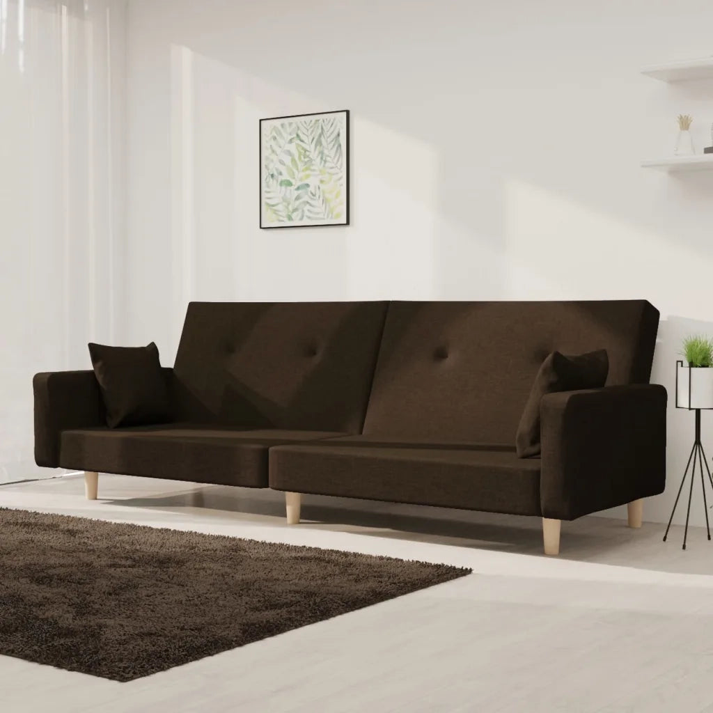 Divano letto | Sof¨¤ letto | Letto singolo a 2 Posti con 2 Cuscini Marrone Scuro in Tessuto