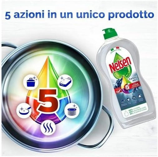 SET 12 NELSEN CARBONI ATTIVI DETERSIVO PER PIATTI A MANO 850 ML