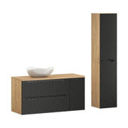 Set da bagno YOKA nero: mobili sotto lavabo + piano per lavabo + lavabo da appoggio + colonna contenitore