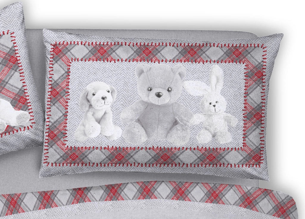 Copripiumino Sacco Piumone Pensieri Delicati Cotone Disegno Peluches - Matrimoniale - Rosso