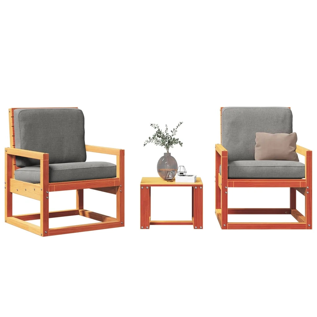 Set Salotto da Giardino 3 pz | Set di Mobili da Esterno Marrone Cera Legno Massello Pino