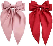 Clips per capelli con grande striatura - satinata - coda lunga - nastro francese - anni '90 - Clips per capelli - Adatto per donne - rosso + rosa - Set da 2.