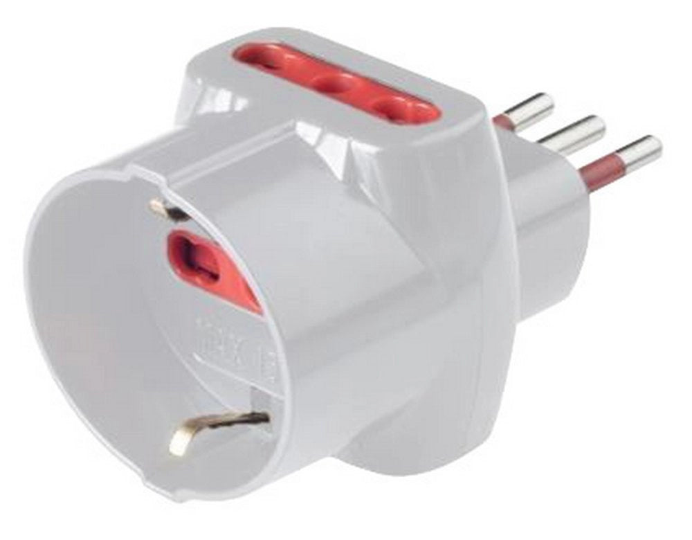 1pz adattatore triplo 10a 2 prese bipasso ed 1 schuko con limitatore cod:ferx.95417