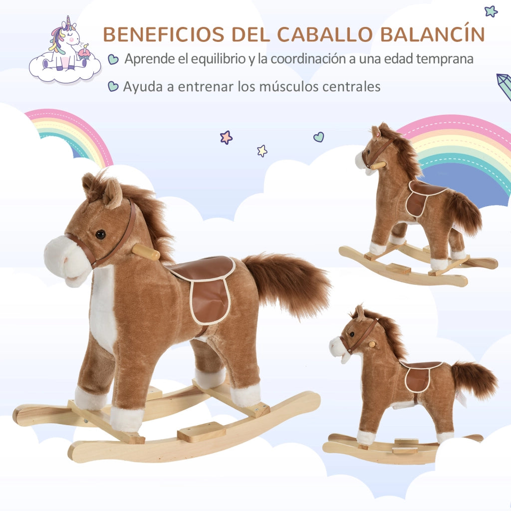 Cavallo Dondolo Bambini con Suoni e Movimenti ¨C Zephmum ¨C Marrone 65x32,5x61 cm
