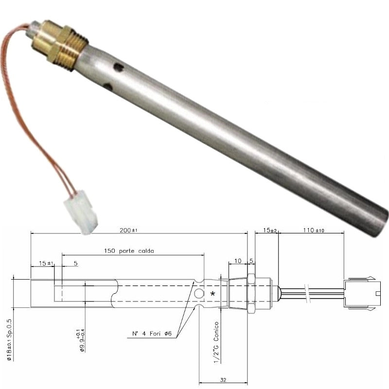 CANDELETTA ACCENSIONE RESISTENZA STUFA PELLET 350 WATT 190 MM Ø 18 1/2 62707 (Ø 1/2 200 mm 350W Ø 18)